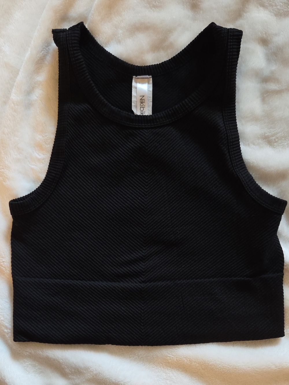 Nikibiki Black Ribbed Workout Crop Tank Top